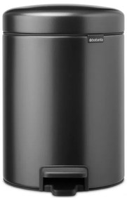 Cos cu pedala Brabantia NewIcon 1008838, 5 L, Inchidere lina, Baza antiderapanta, Gri inchis