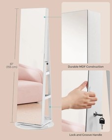 Oglinda de podea cu depozitare bijuterii Alb Songmics 55x55x162 cm