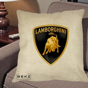Perna Personalizata cu emblema Lamborghini, 40x40 cm, Crem, Husa Detasabila, Perna Inclusa, BEKZ®
