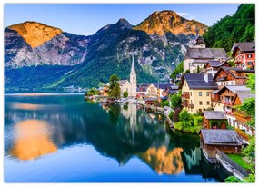 Tablou pe sticlă - Sat alpin (70x50 cm)