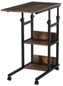 HOMCOM Masă auxiliară Masă laterală Masă rulantă Masă de Pat pentru Laptop Înălțime reglabilă - 2 rafturi integrate - cadru metalic Maro | Aosom Romania