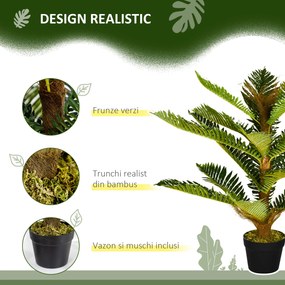 HOMCOM Plantă Artificială de Palmă cu 18 Frunze și Vas Inclus pentru Interior, Înălțime 85 cm, Verde | Aosom Romania