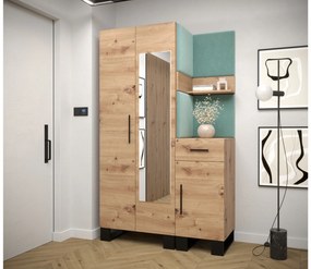 Set mobilier pentru hol Amanda 16 (Stejar artisan + verde). 1085994