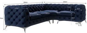 Colțar albastru închis cu tapițerie din catifea (cu colț pe partea dreaptă/în formă de ”L”) Chelsea – Ropez
