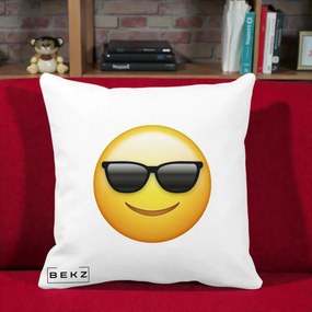 Perna Decorativa Emoji Cool Ochelari, 40x40 cm, Alba Mata, Husa Detasabila, Perna Inclusa, BEKZ®