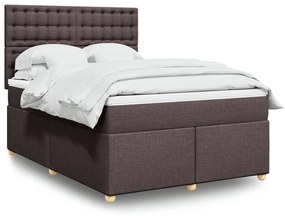 vidaXL Pat box spring cu saltea, maro închis, 140x200 cm, textil