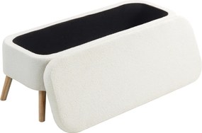 HOMCOM Bancă de depozitare, bancă cu 65 L spațiu de depozitare, material Teddy-Fleece, lemn de cauciuc, 120 x 42 x 45 cm, alb crem | Aosom Romania