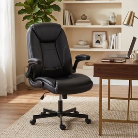 HOMCOM Scaun birou ergonomic fotoliu brațe rabatabile înălțime reglabilă funcție balans negru | Aosom Romania