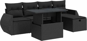 vidaXL Set mobilier de grădină cu perne, 6 piese, negru, poliratan