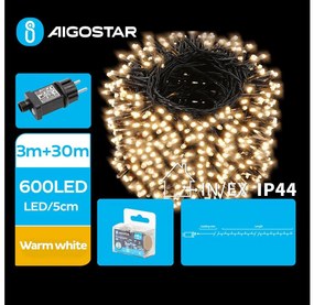 Instalație LED de Crăciun de exterior Aigostar 600xLED/8 funcții 33m IP44 alb cald