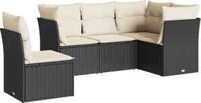 vidaXL Set mobilier de grădină cu perne, 5 piese, negru, poliratan