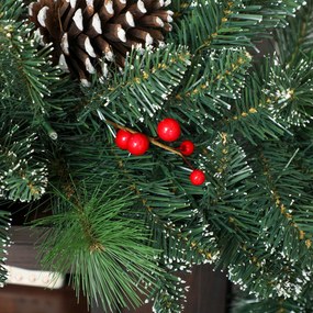 HOMCOM Ghirlandă de Crăciun 183 cm cu Crengi Înzăpezite și 30 de Lumini Albe, Conuri și Boabe pentru Interioare | Aosom Romania