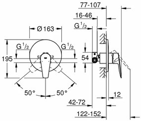 Baterie dus incastrata Grohe BauEdge New crom