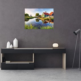Tablou pe sticlă cu mori din Olanda (70x50 cm)