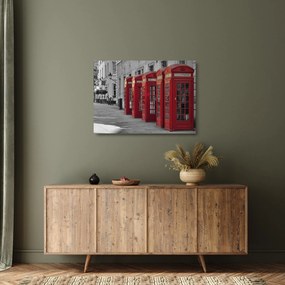 Tablou pe sticlă - Cutii telefonice din Londra (70x50 cm)
