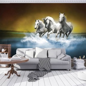 Fototapet - Calul alb în galop pe apă (152,5x104 cm)