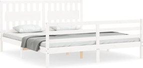 vidaXL Cadru de pat cu tăblie Super King Size, alb, lemn masiv