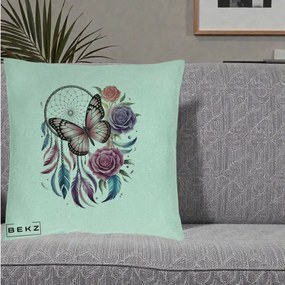Perna Personalizata Prinzator de Vise cu Fluture si Trandafiri, 40x40 cm, Verde Menta, Husa Detasabila, Perna Inclusa, BEKZ®