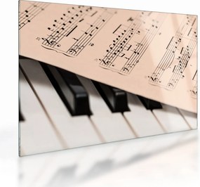 Tablou pe sticlă cu pian și notele muzicale (70x50 cm)