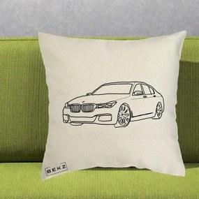 Perna Personalizata BMW Seria 7 Linie Minimalista, 40x40 cm, Ecru, Husa Detasabila, Perna Inclusa, BEKZ®