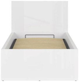 Pat de o persoană 90 cm Tetrix 15 (alb lucios) (cu somieră) (cu sp. depozitare). 1098499