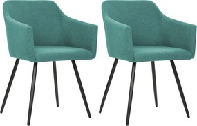 vidaXL Scaune de bucătărie, 2 buc., verde, material textil