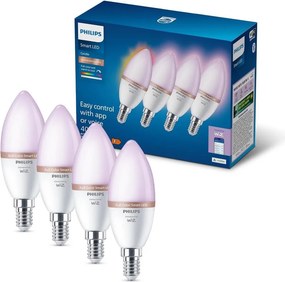 Set de 4 becuri LED RGB dimabile Philips SMART C37 E14/4,9W/230V 2200-6500K