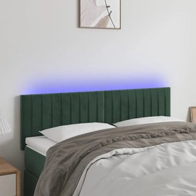 3121901 vidaXL Tăblie de pat cu LED, verde închis, 144x5x78/88 cm, catifea
