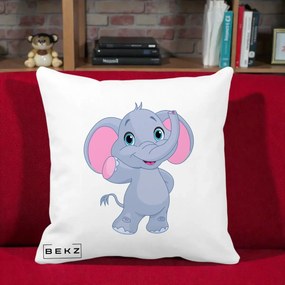 Perna Decorativa Pui de Elefant Kawaii, 40x40 cm, Alba Mata, Husa Detasabila, Perna Inclusa, BEKZ®