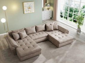 Colțar extensibil dumonde cu ladă de depozitare si sezut confortabil din spuma high-density, Loana U Tobago Silver 355x185 cm