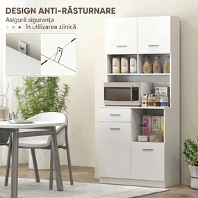 HOMCOM Dulap Înalt pentru Bucătărie cu Sertar, 4 Dulapuri și 3 Spații Deschise, 80x35x180 cm, Alb | Aosom Romania