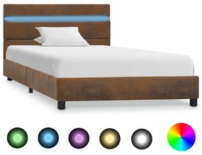284805 vidaXL Cadru de pat cu LED-uri, maro, 100 x 200 cm, textil