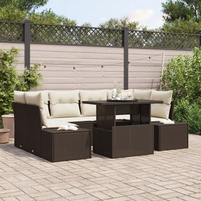 vidaXL Set de canapea de grădină, 7 piese, cu perne din rattan sintetic maro