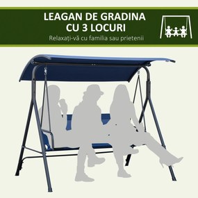 Outsunny Leagăn de Grădină cu 3 Locuri și Acoperiș Reglabil din Material și Oțel, 172x110x153 cm, Albastru Închis | Aosom Romania