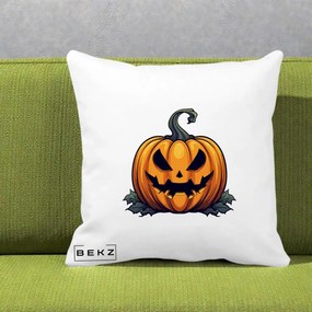 Perna Decorativa Halloween Jack-o'-Lantern Infricosator, 40x40 cm, Alba Mata, Husa Detasabila, Perna Inclusa, BEKZ®