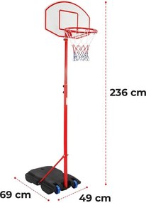 Coș de baschet cu roți, reglabil 148 - 236 cm