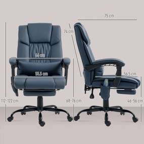 Vinsetto Fotoliu de birou masaj, suport pentru picioare, înălțime reglabilă, spătar înclinat, telecomandă cu fir, 66x75x122cm, albastru | Aosom Romania