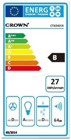 Hota incorporabila Crown CT6040IX, 65W, 353 m³/h, 2 trepte, Telescopic, Iluminare LED, Inox