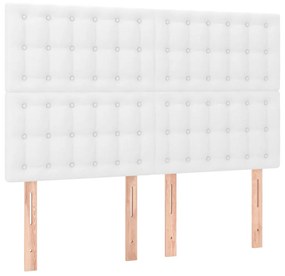 Cadru de pat cu tablie, alb, 140x190 cm, piele ecologica Alb, 140 x 190 cm, Nasturi de tapiterie