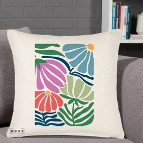 Perna Decorativa Flori Grafice Multicolore Modern, 40x40 cm, Crem Reliefat, Husa Detasabila, Perna Inclusa, BEKZ®