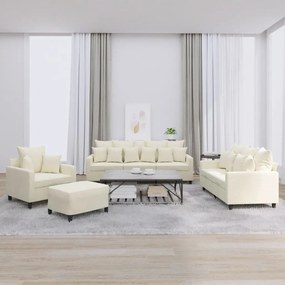 vidaXL Set de canapele cu perne, 4 piese, crem, catifea