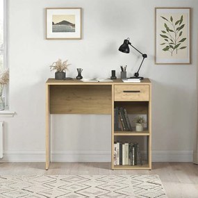 Birou Modern Adore Concept cu Sertar și 2 Rafturi, Alb - Maro - Stejar - Antracit, 90x52x75 cm