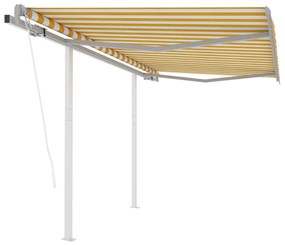 vidaXL Copertină retractabilă automat, cu stâlpi, galben&amp;alb 3,5x2,5 m
