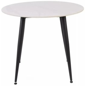 Masa rotunda de dining RION 90 cm cu blat ceramic, marmura alba