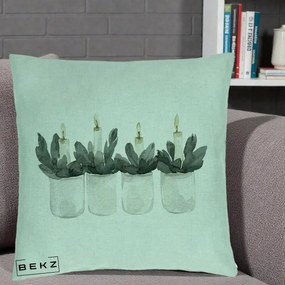 Perna Decorativa Lumanari Advent in Borcane, 40x40 cm, Verde Menta, Husa Detasabila, Perna Inclusa, BEKZ®