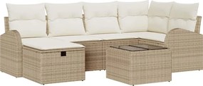 vidaXL Set de canapele pentru grădină cu pernă 7 pcs Bej Rattan poli
