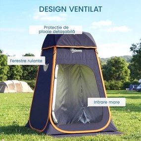 Outsunny Cort de Duș Pop-Up Impermeabil cu Acoperiș Detașabil, din Poliester 190T și Oțel, 152x152x200 cm, Albastru Închis | Aosom Romania