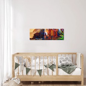 Tablou - Satul de coastă Cinque Terre, Riviera italiană, impresionismul modern (cu ceas) (90x30 cm)