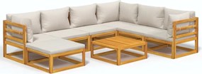 vidaXL Set mobilier grădină cu perne gri deschis, 8 piese, lemn masiv