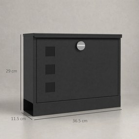HOMCOM Cutie Poștală de Perete, Rezistentă la Intemperii, cu Ferestre de Vizualizare, 2 Chei, 36.5x11.5x29cm, Negru | Aosom Romania